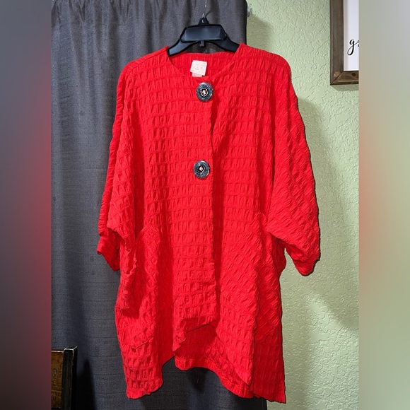 Zadie B'S Tops - Zadie B’s Wrenly oversized Vibrant Red Textured Button-Up Jacket Top